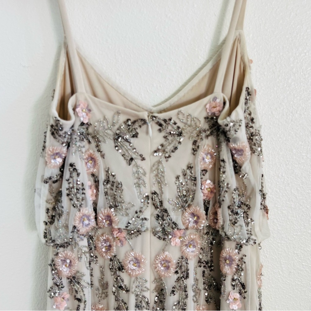 Adrianna Papell Beaded Floral Nude Short Dress - Picture 5 of 6